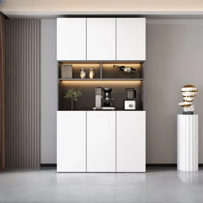 Modern Wooden Wine Cabinet with Light for Living Room Image - 8