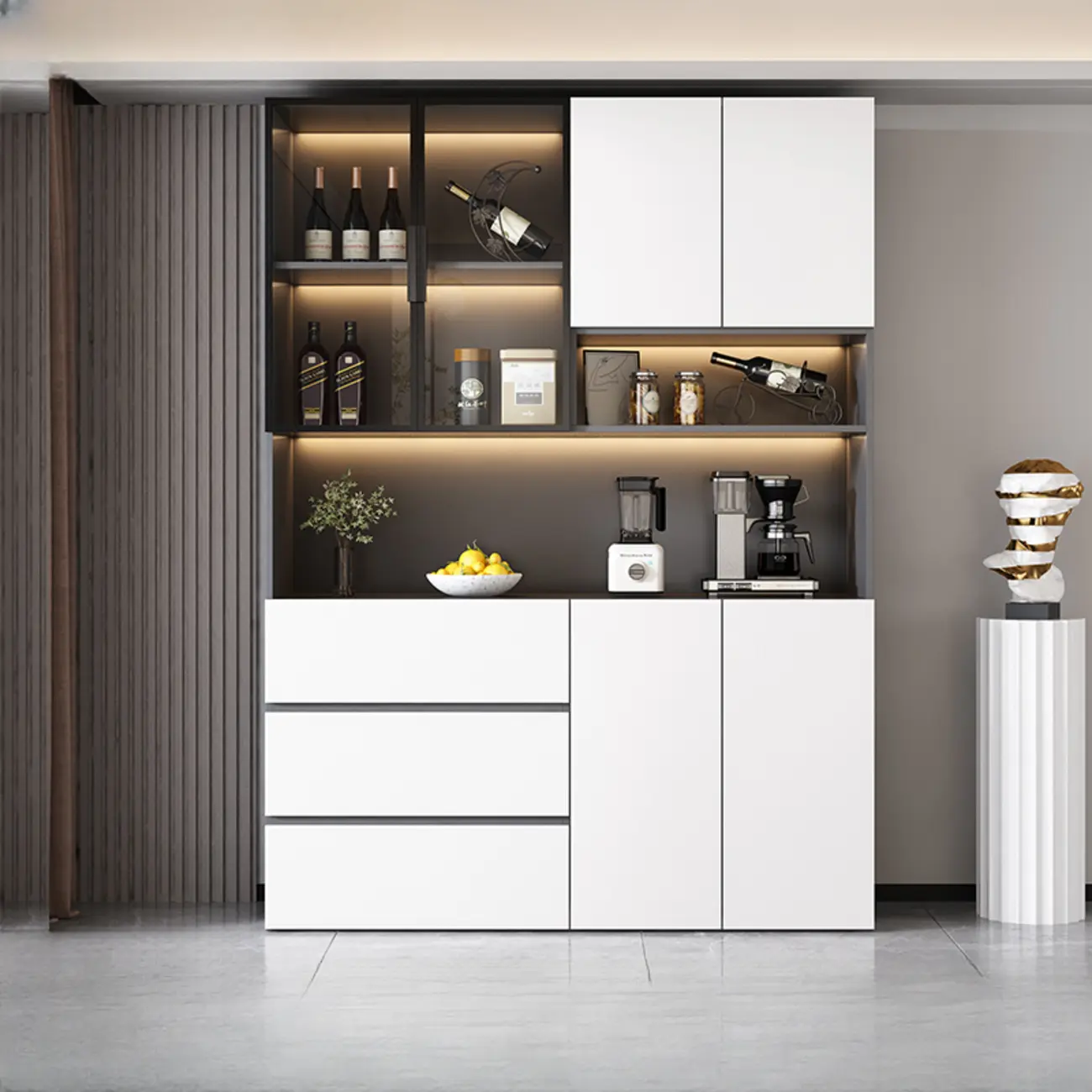 Modern Wooden Wine Cabinet with Light for Living Room Image - 9 | homeyfad