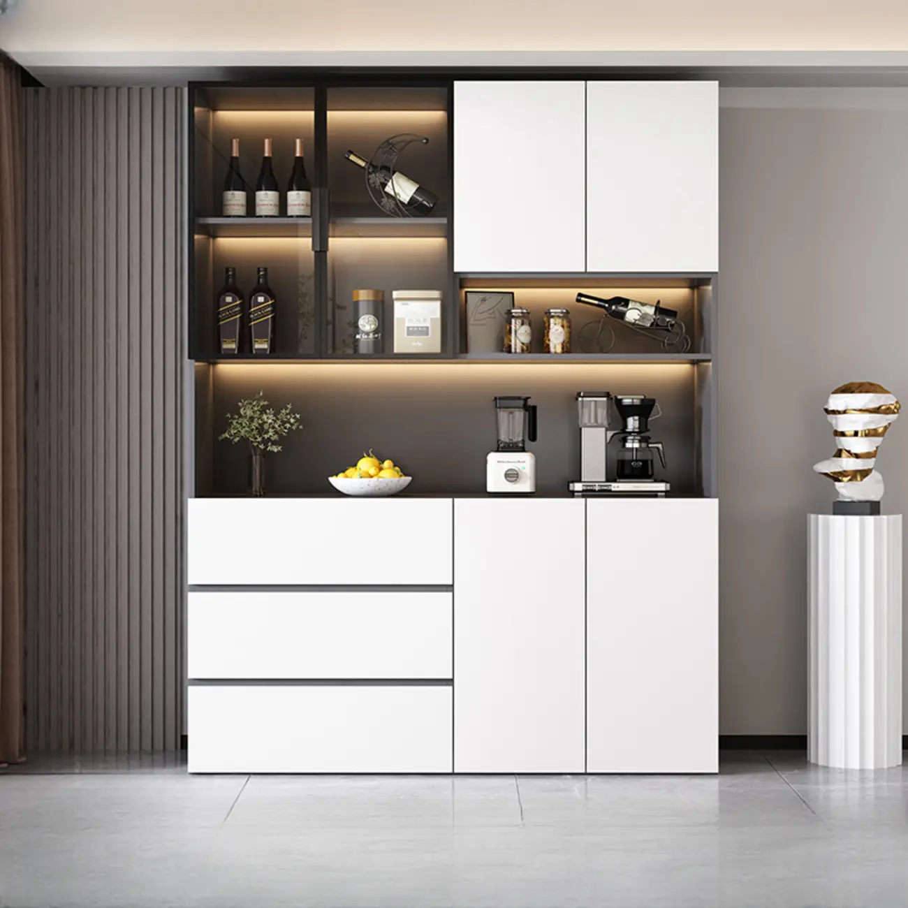 Modern Wooden Wine Cabinet with Light for Living Room Image - 10 | homeyfad