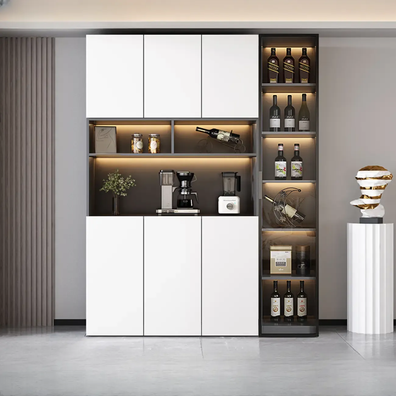 Modern Wooden Wine Cabinet with Light for Living Room Image - 11