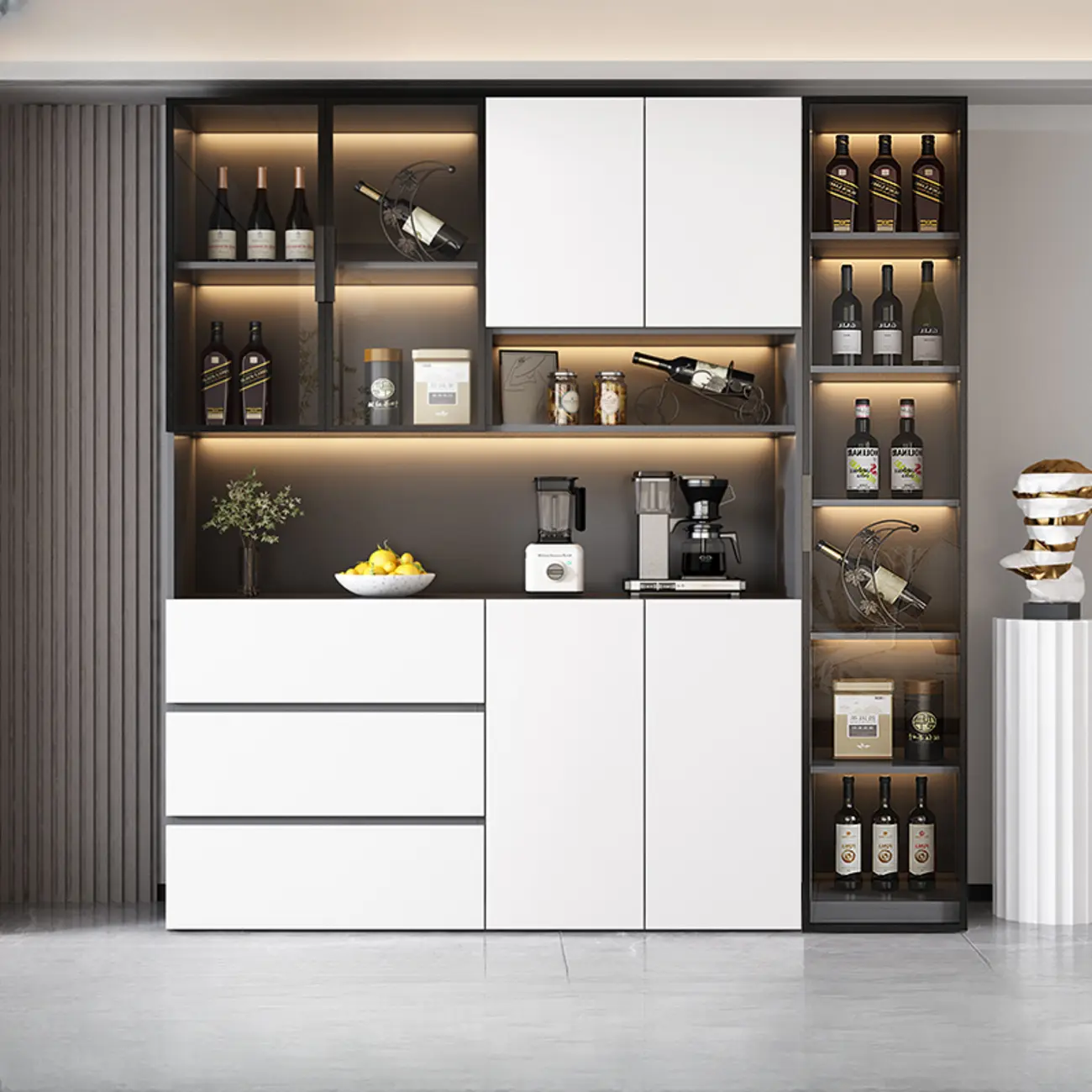 Modern Wooden Wine Cabinet with Light for Living Room Image - 14 | homeyfad