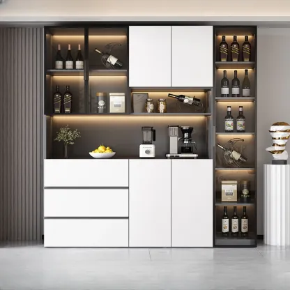 Modern Wooden Wine Cabinet with Light for Living Room Image - 14