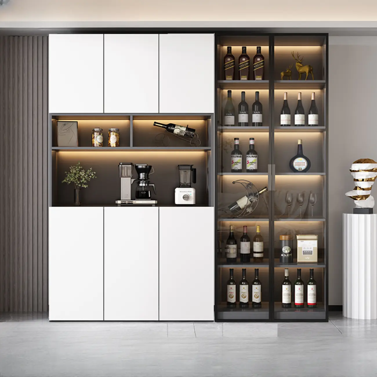 Modern Wooden Wine Cabinet with Light for Living Room Image - 15 | homeyfad