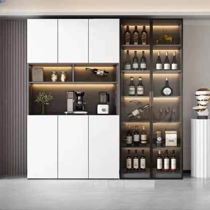 Modern Wooden Wine Cabinet with Light for Living Room Image - 15