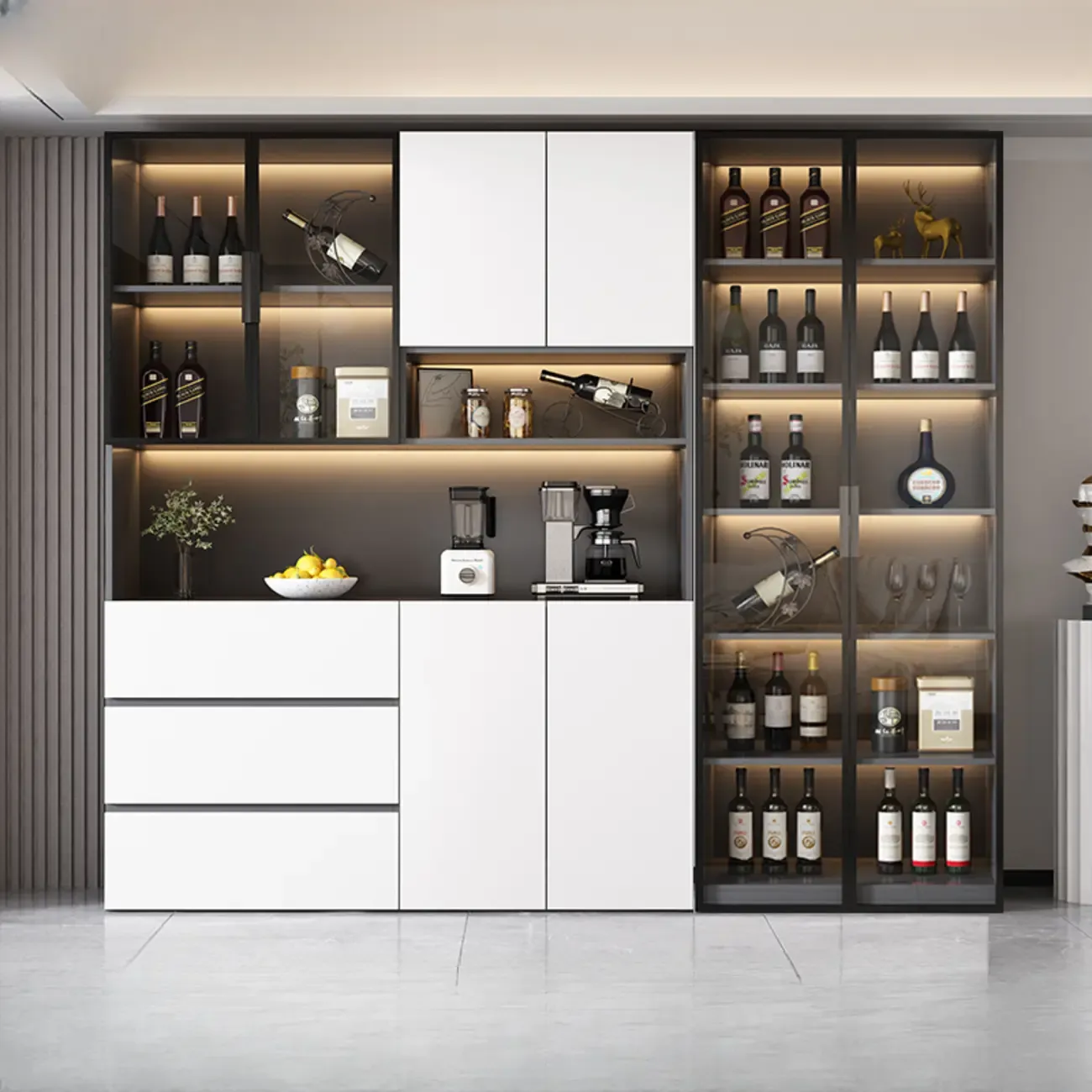 Modern Wooden Wine Cabinet with Light for Living Room Image - 20