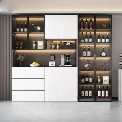 Modern Wooden Wine Cabinet with Light for Living Room Image - 20