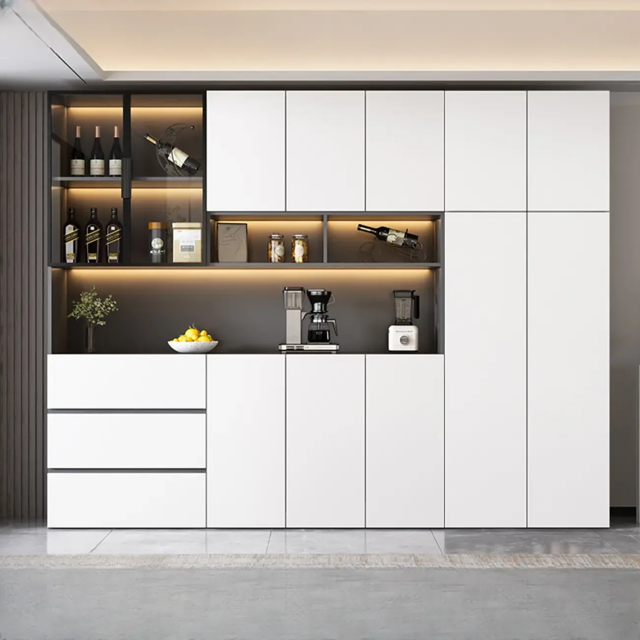 Modern Wooden Wine Cabinet with Light for Living Room Image - 22