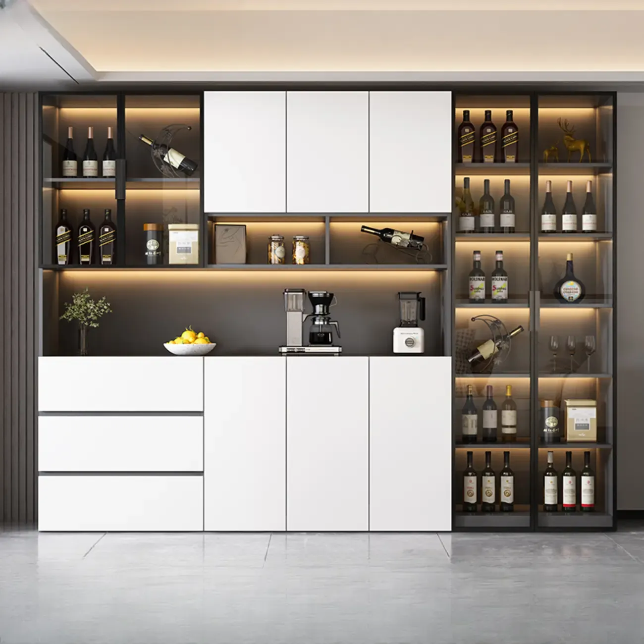 Modern Wooden Wine Cabinet with Light for Living Room Image - 24