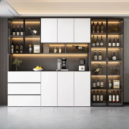 Modern Wooden Wine Cabinet with Light for Living Room Image - 24