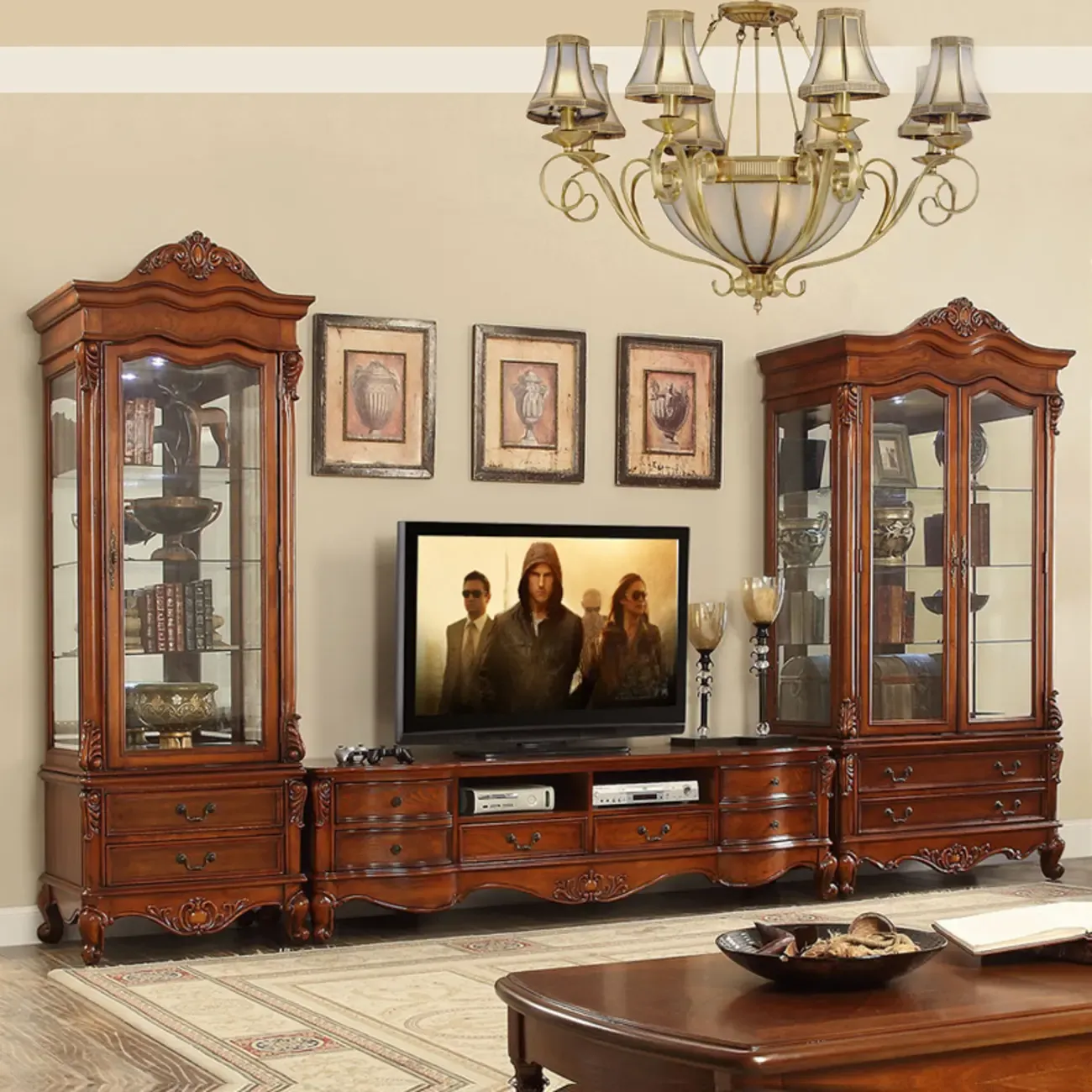 Classic Freestanding Brown Wooden Wine Cabinet for Living Room Image - 1