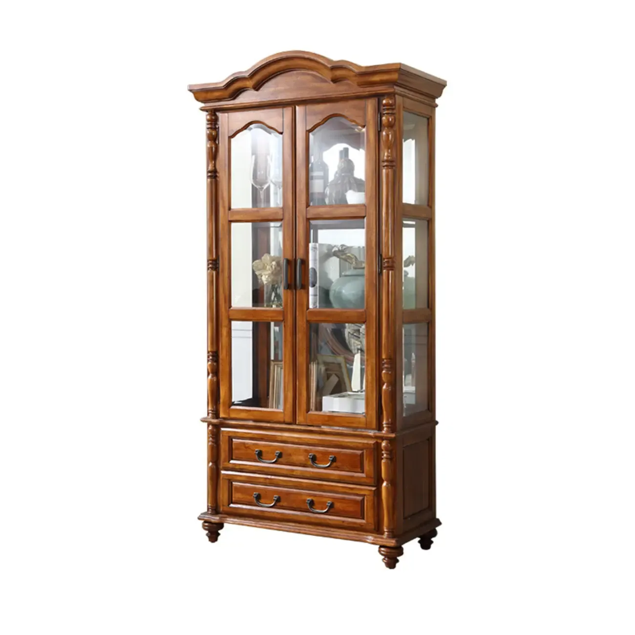 Classic Freestanding Brown Wooden Wine Cabinet for Living Room Image - 4