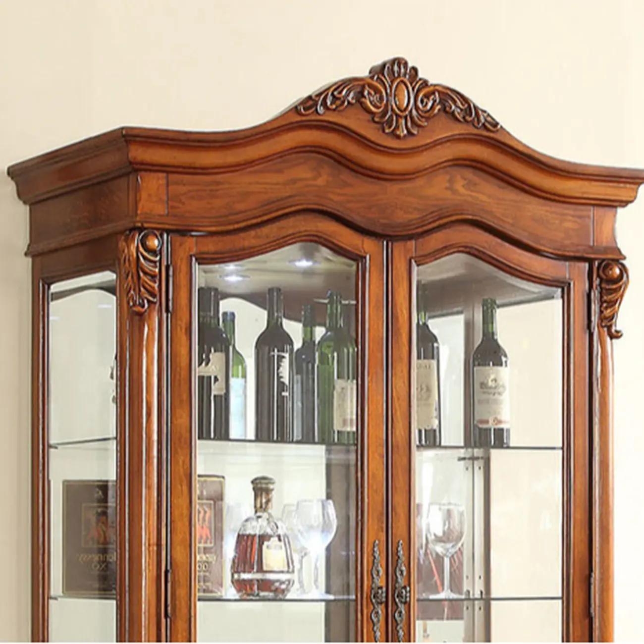 Classic Freestanding Brown Wooden Wine Cabinet for Living Room Image - 8 | homeyfad