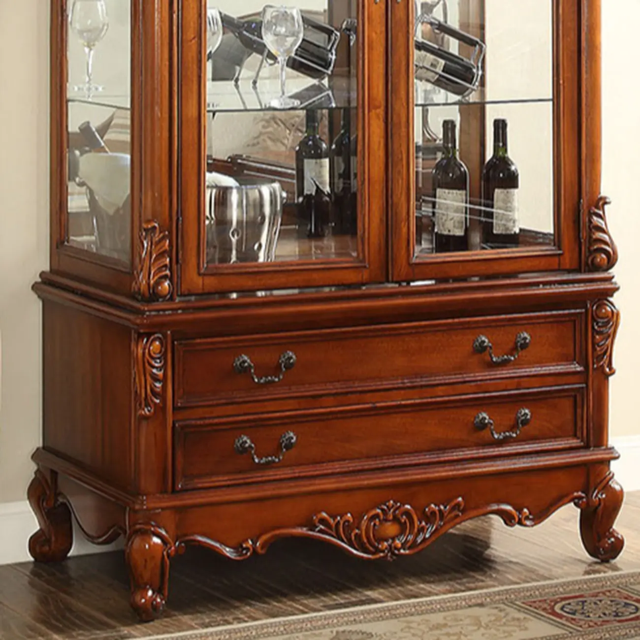 Classic Freestanding Brown Wooden Wine Cabinet for Living Room Image - 9 | homeyfad