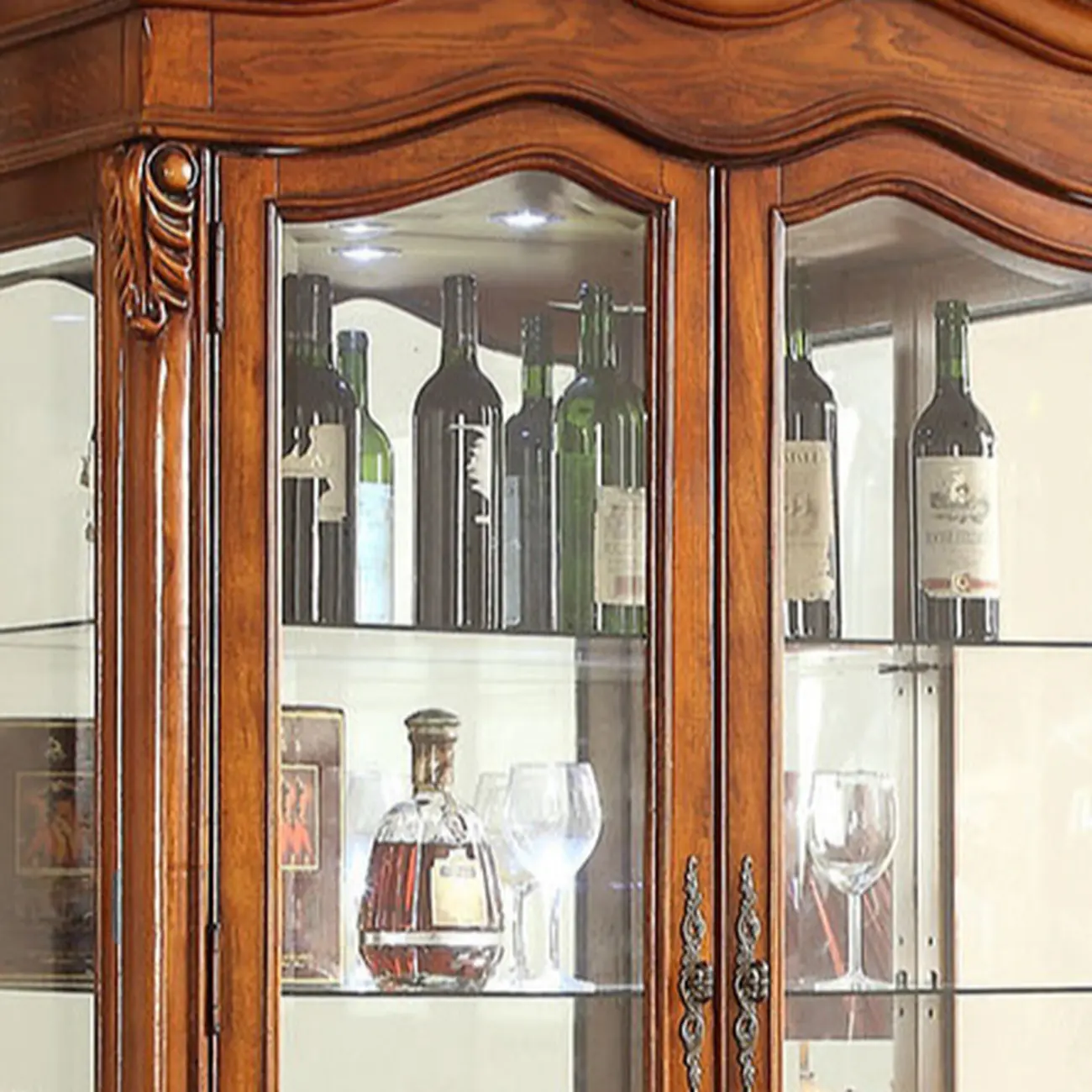 Classic Freestanding Brown Wooden Wine Cabinet for Living Room Image - 10 | homeyfad