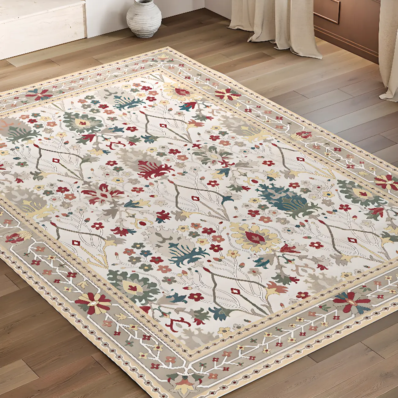 Modern Moroccan Flowery Polyester Area Rug for Living Room Image - 1 | homeyfad