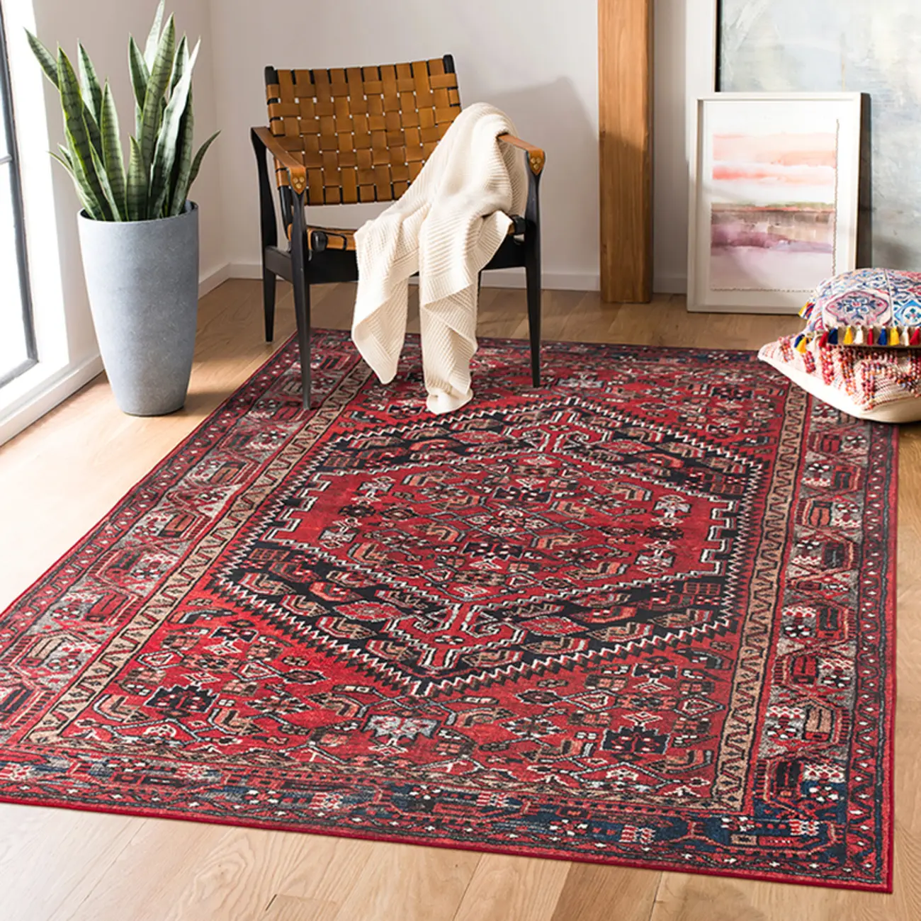 Vintage Fine Cotton Velvet Red Rectangle Area Rug Image - 1 | homeyfad