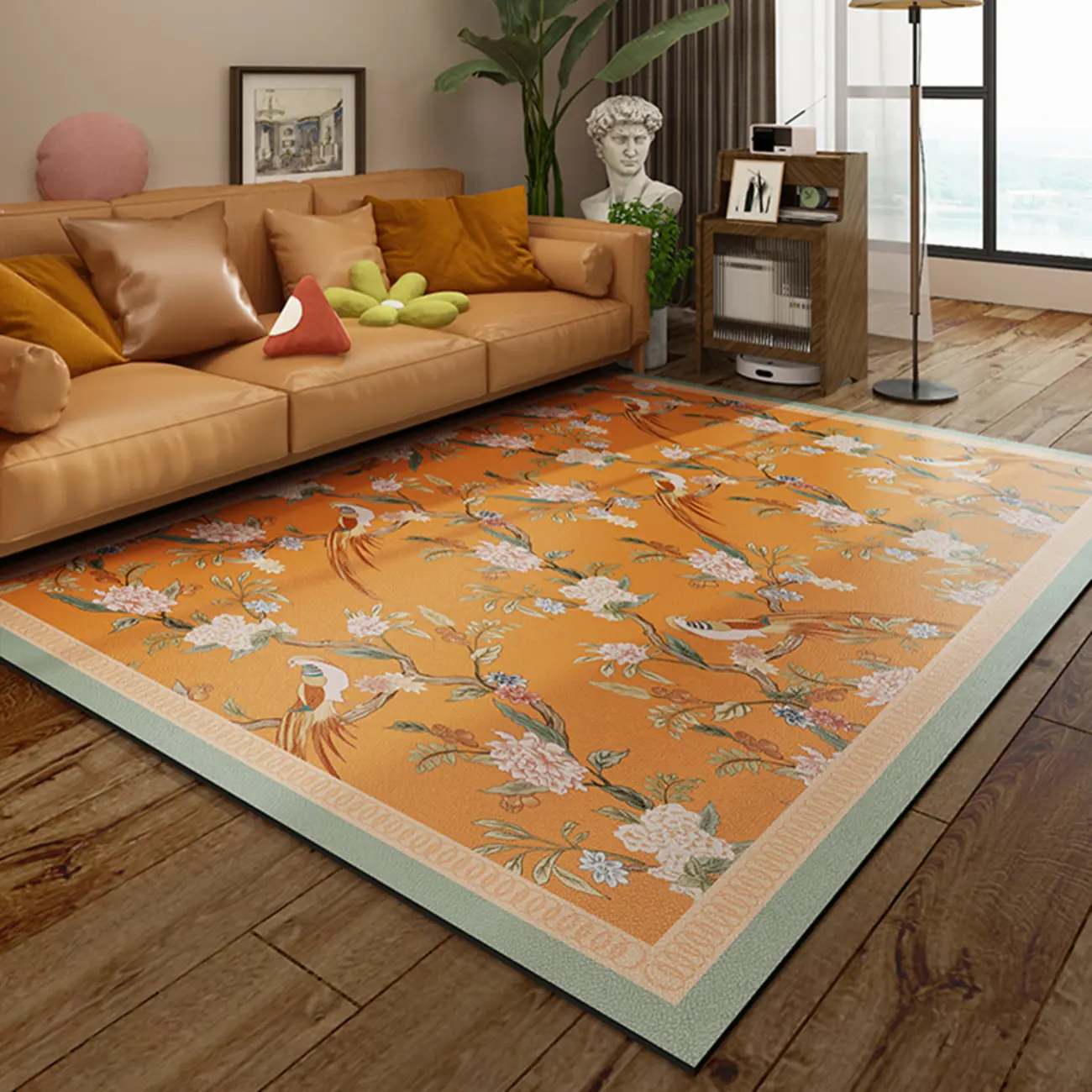 French Country Vinyl Flower Rectangle Area Rug Image - 1 | homeyfad