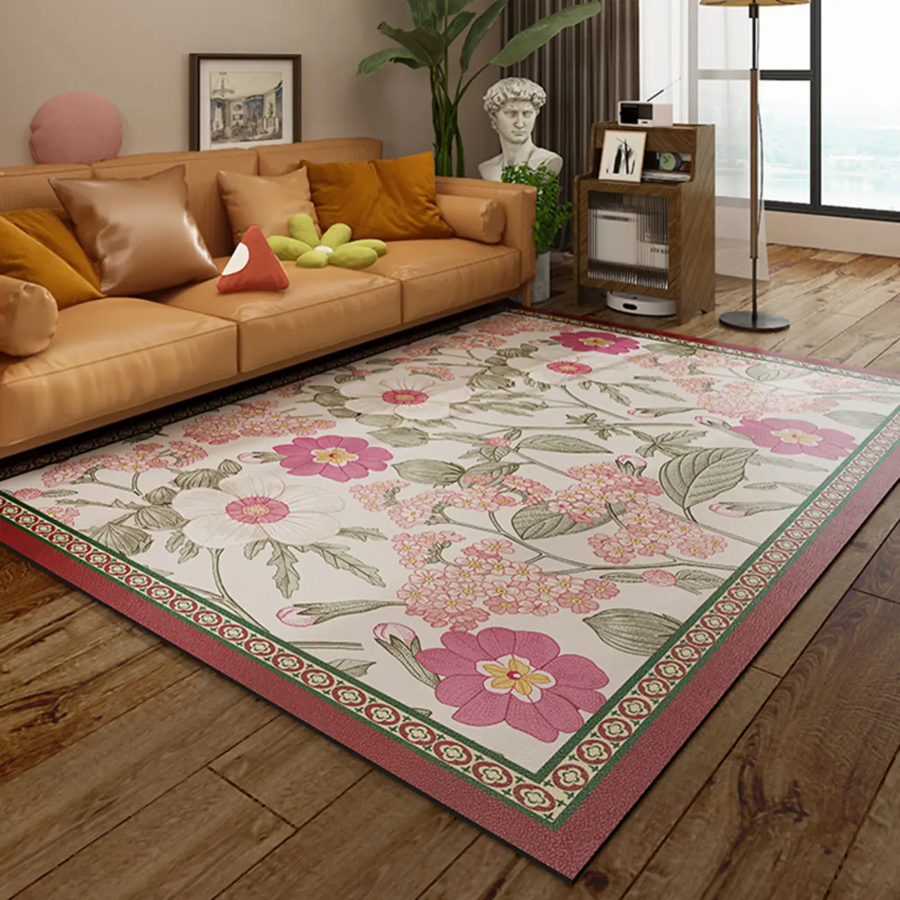 French Country Vinyl Flower Rectangle Area Rug Image - 2 | homeyfad
