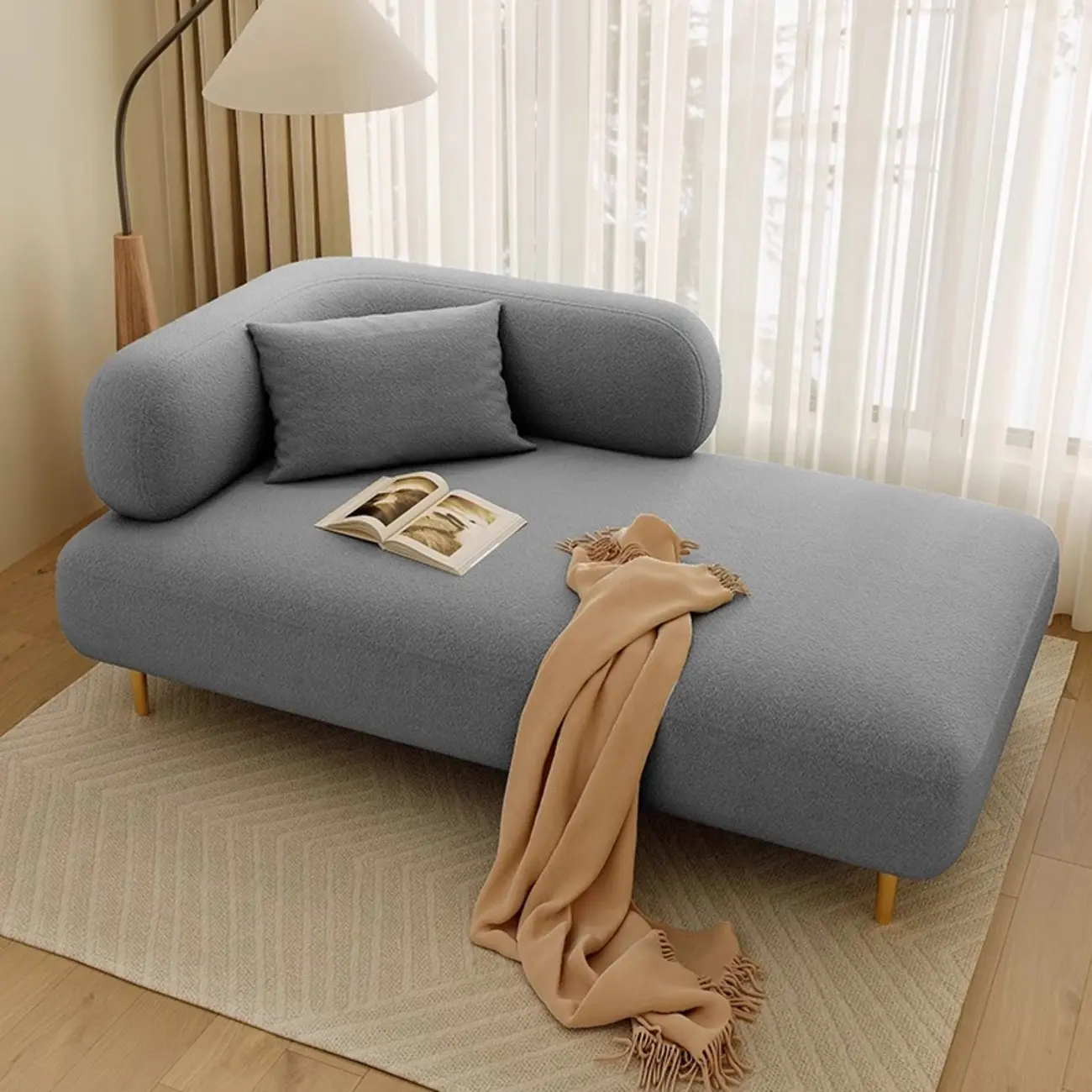 Modern Velvet Left-Arm Chaise Lounge Chair with Pillow  Image - 2 | homeyfad