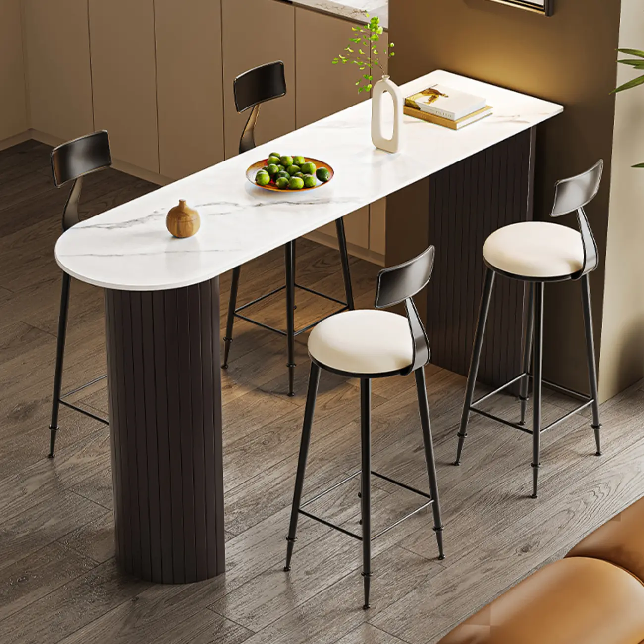 Modern Slate Pub Table Set with Padded Back Chairs Image - 1 | homeyfad