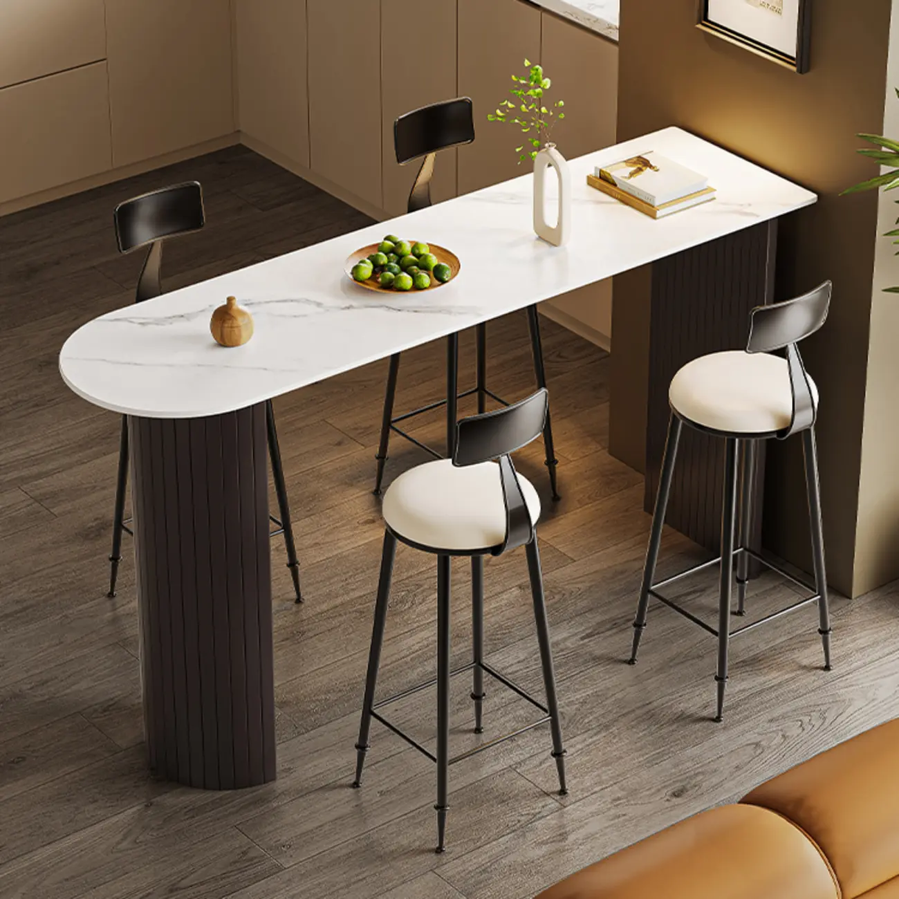 Modern Slate Pub Table Set with Padded Back Chairs Image - 2 | homeyfad