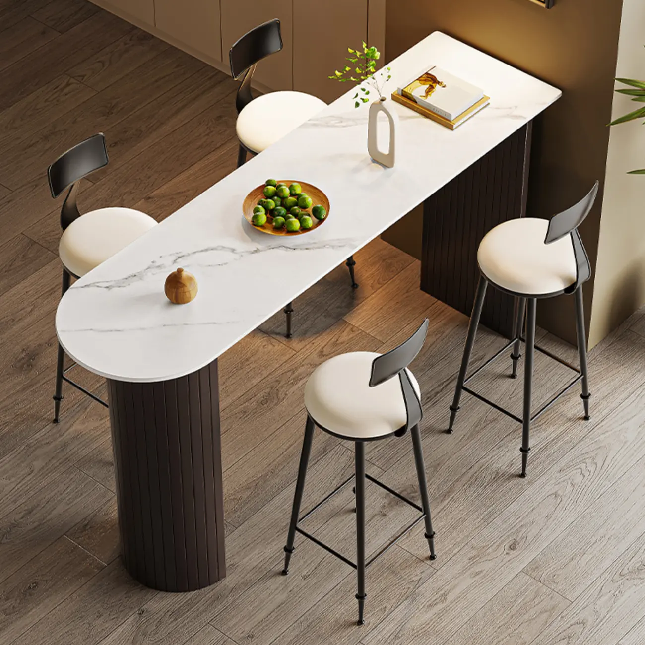 Modern Slate Pub Table Set with Padded Back Chairs Image - 3 | homeyfad