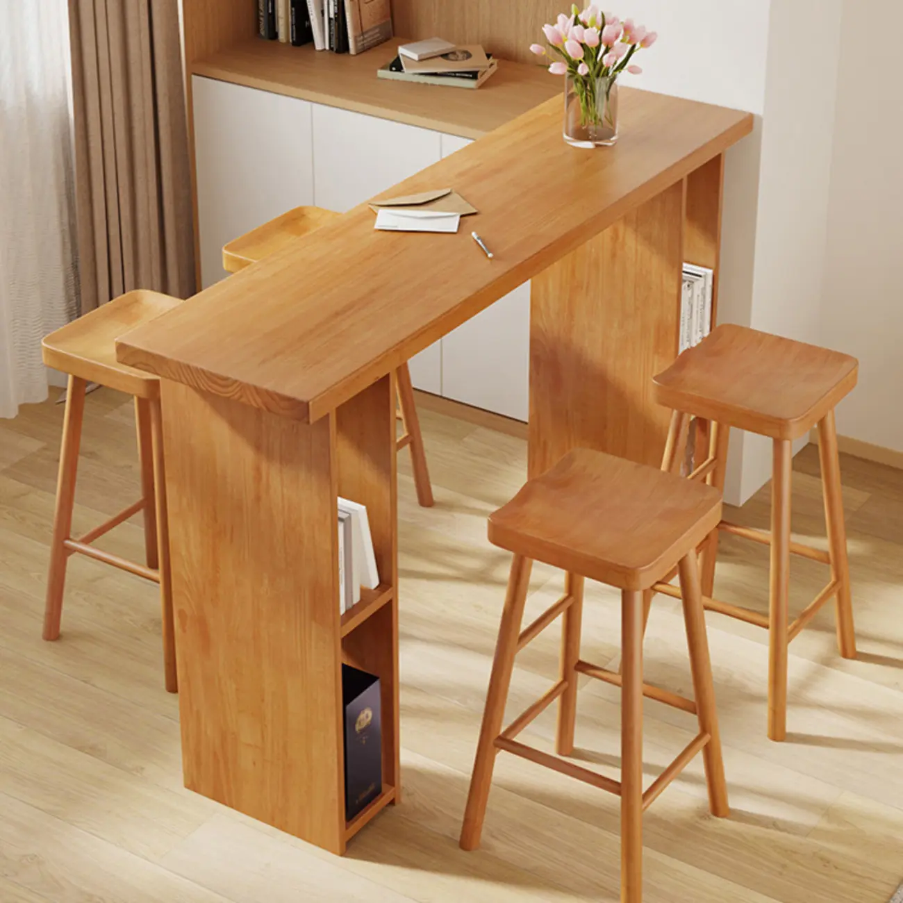 Reclaimed Pine Bar Table Set with Storage Shelves Image - 1 | homeyfad