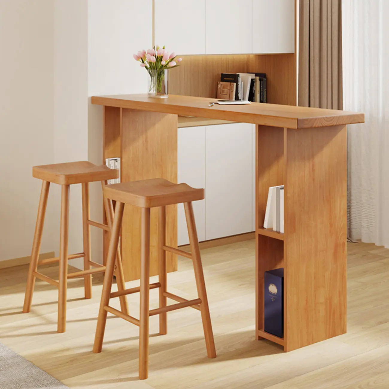 Reclaimed Pine Bar Table Set with Storage Shelves Image - 2 | homeyfad