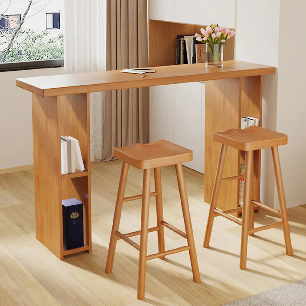 Reclaimed Pine Bar Table Set with Storage Shelves Image - 3 | homeyfad