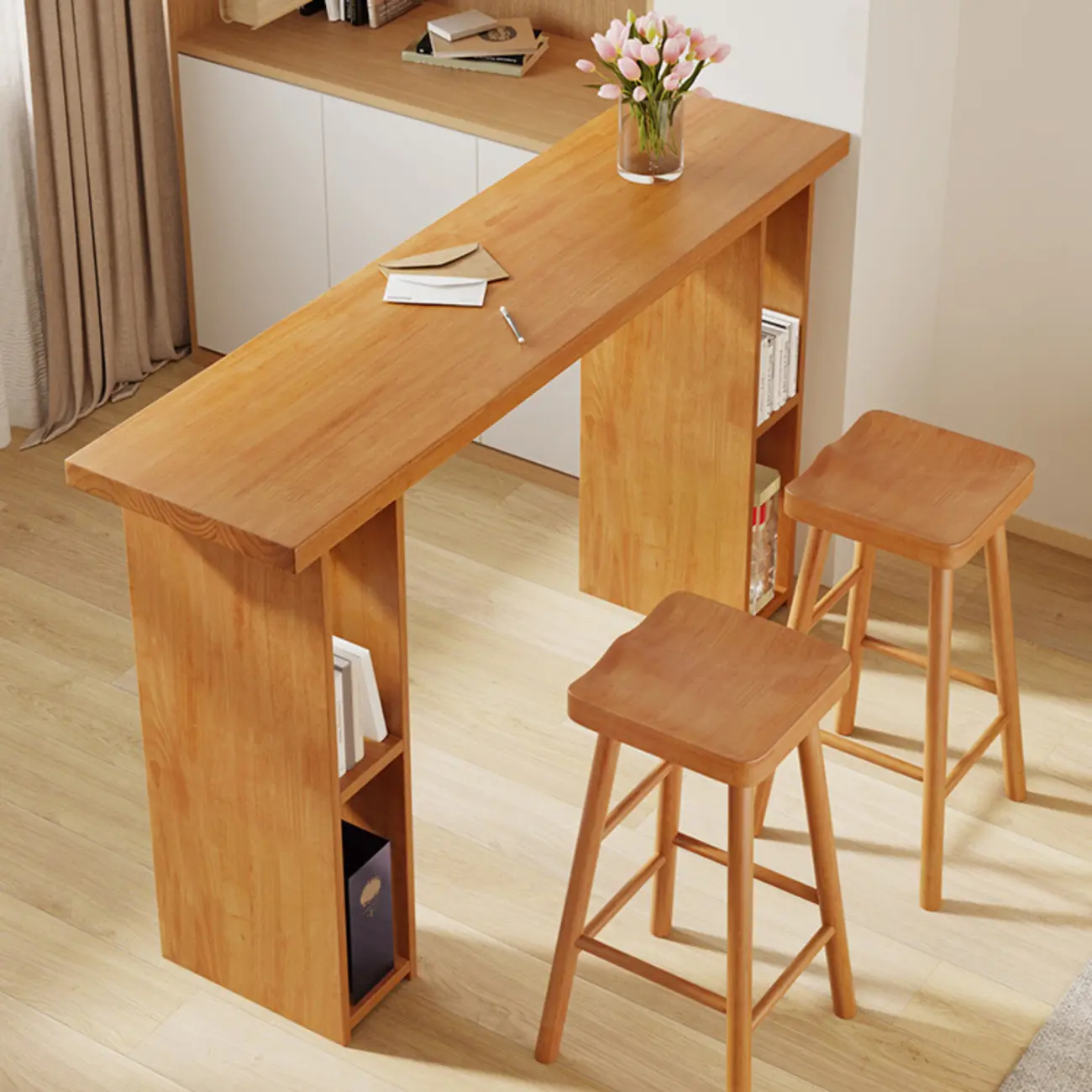 Reclaimed Pine Bar Table Set with Storage Shelves Image - 7 | homeyfad