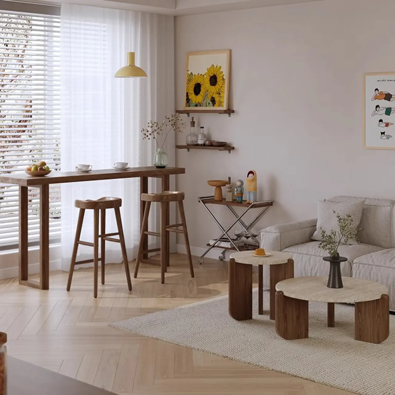 Elegant Wooden Bar Set with Footrests for Home Use Image - 2 | homeyfad