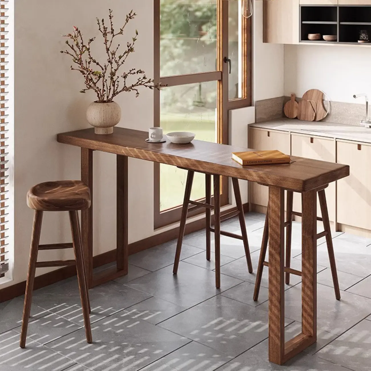 Elegant Wooden Bar Set with Footrests for Home Use Image - 4 | homeyfad