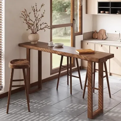 Elegant Wooden Bar Set with Footrests for Home Use Image - 4