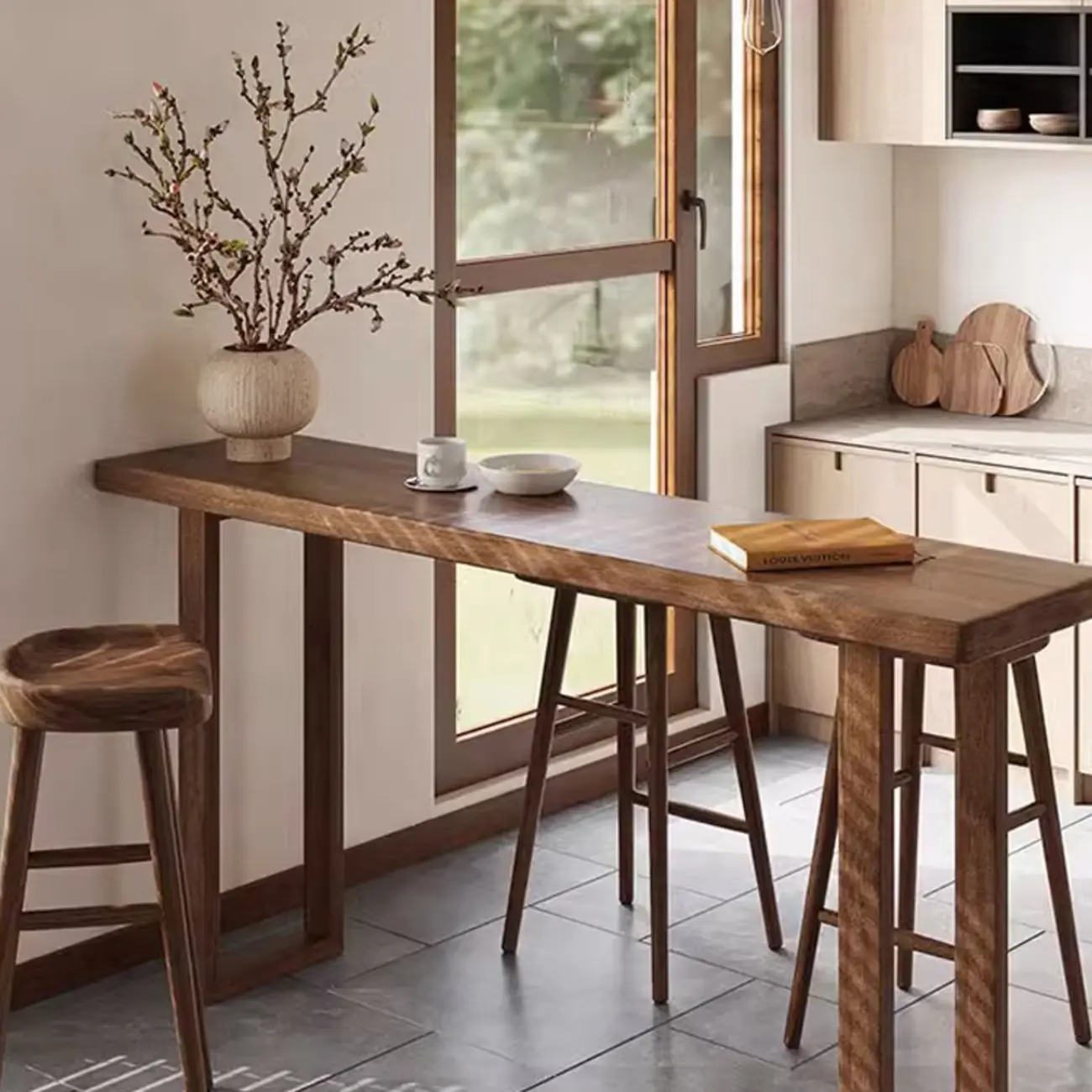 Elegant Wooden Bar Set with Footrests for Home Use Image - 6 | homeyfad