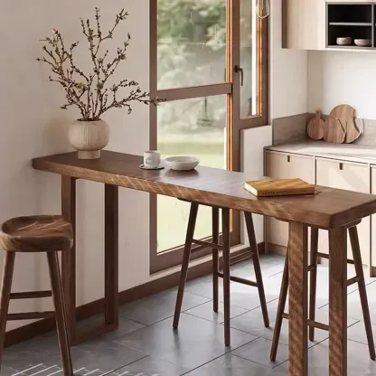 Elegant Wooden Bar Set with Footrests for Home Use Image - 6