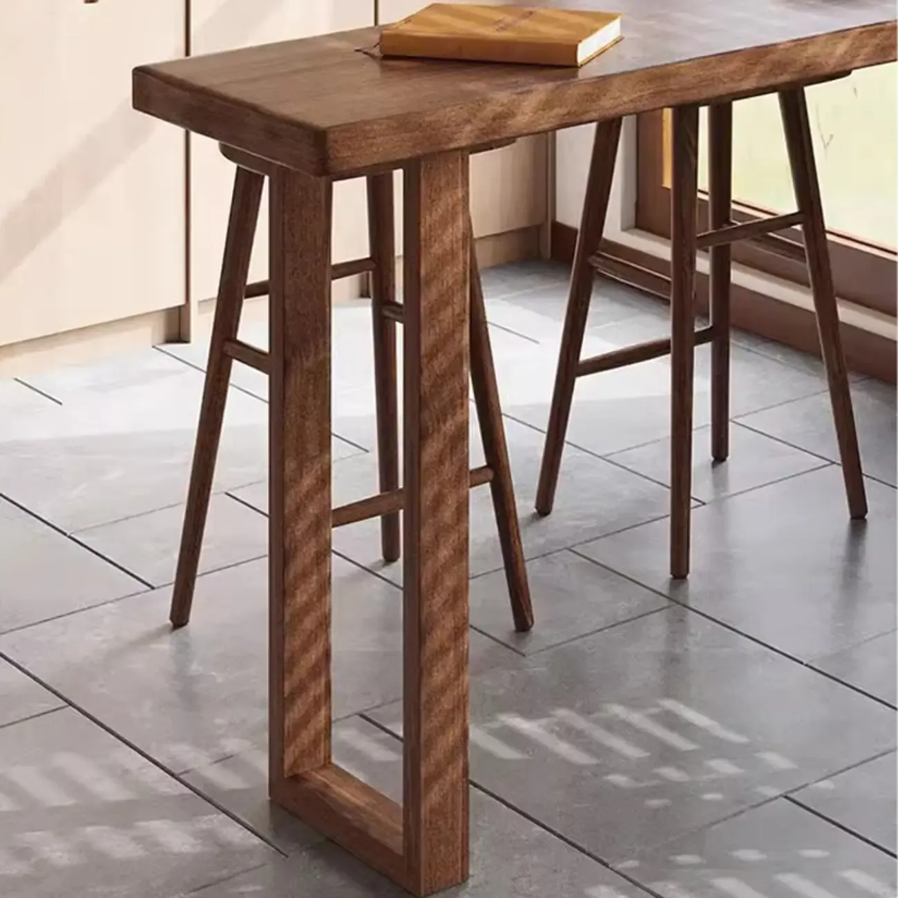 Elegant Wooden Bar Set with Footrests for Home Use Image - 7