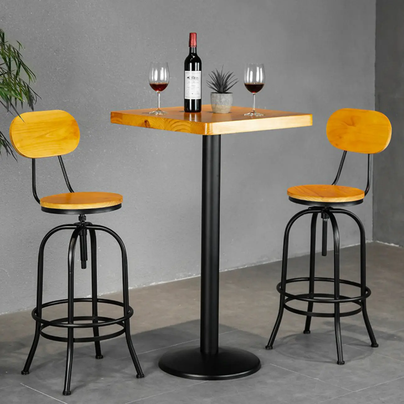 Elegant Simplistic Wood Industrial Bar Table & Stools Set for Home Image - 1 | homeyfad