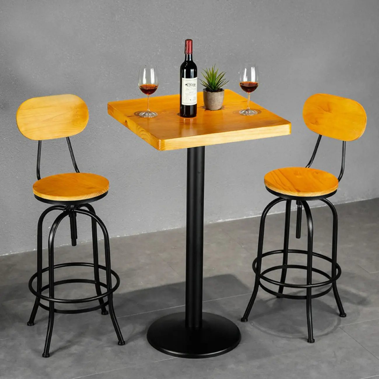 Elegant Simplistic Wood Industrial Bar Table & Stools Set for Home Image - 2 | homeyfad