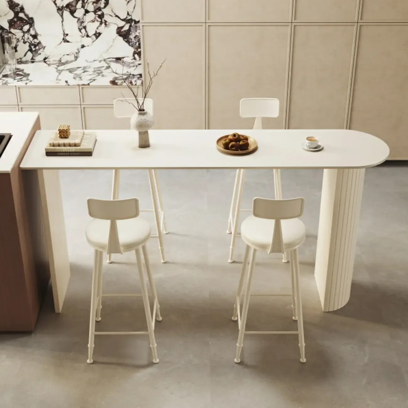 Modern White Free Form Bar Table Set with Cushioned Chair Image - 2