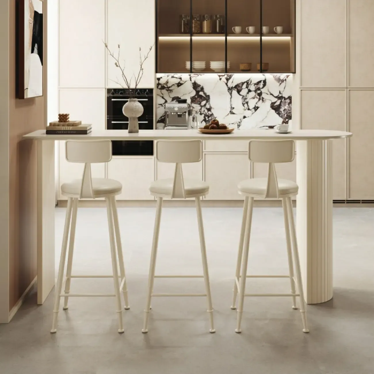 Modern White Free Form Bar Table Set with Cushioned Chair Image - 5