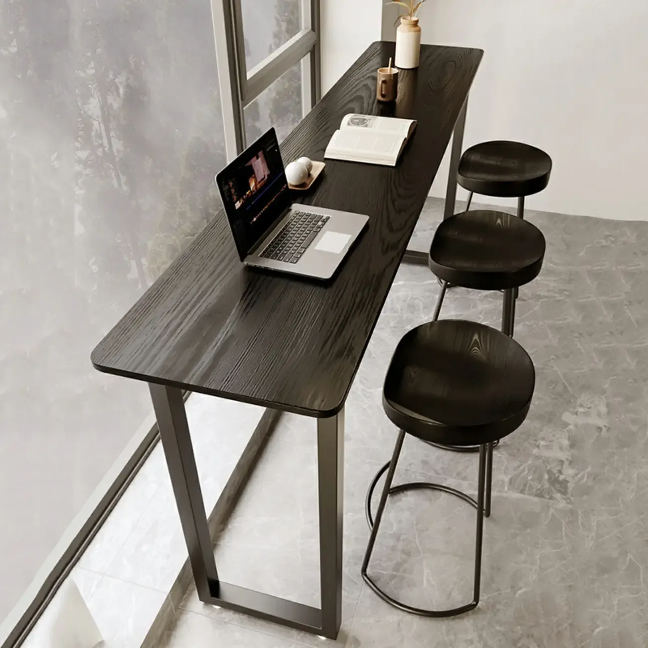 Elegant Black Long Bar Table for Home & Cafe Use Image - 1