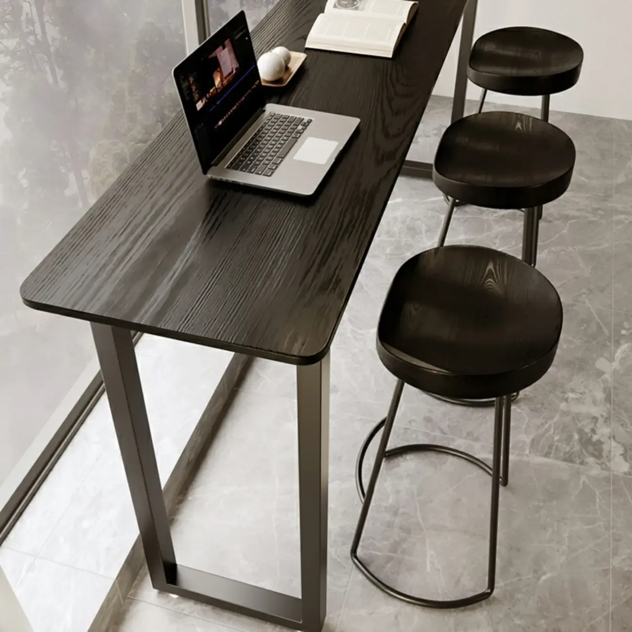 Elegant Black Long Bar Table for Home & Cafe Use Image - 3