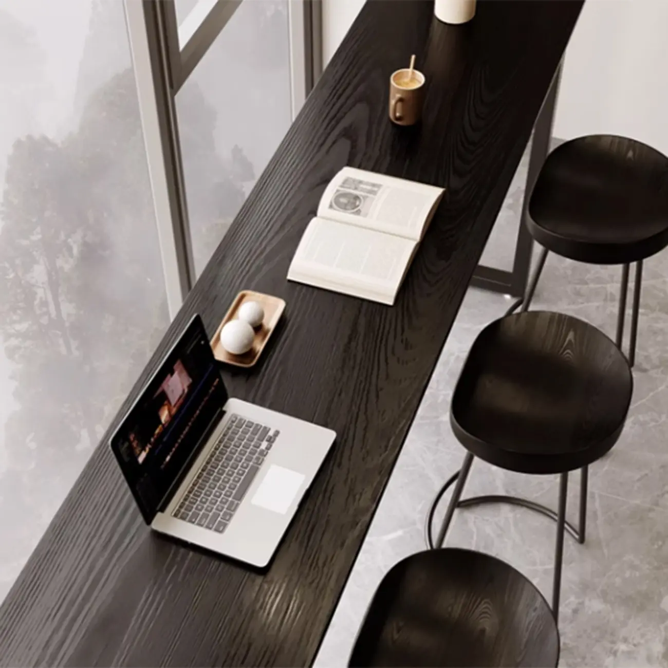 Elegant Black Long Bar Table for Home & Cafe Use Image - 4 | homeyfad