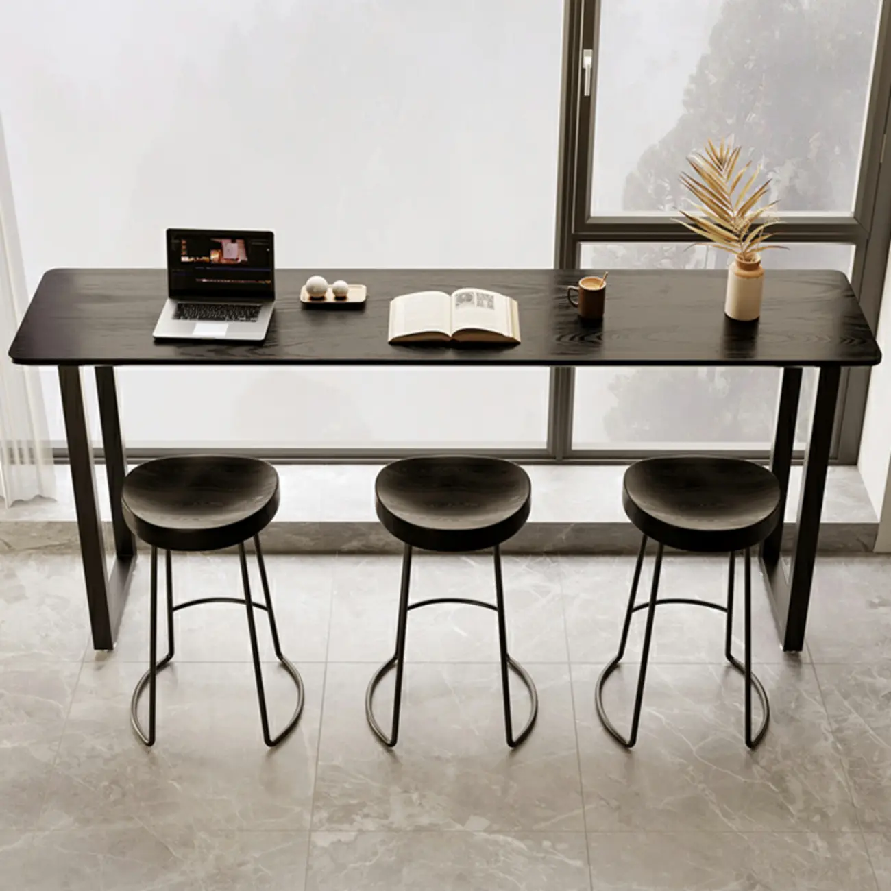 Elegant Black Long Bar Table for Home & Cafe Use Image - 2 | homeyfad