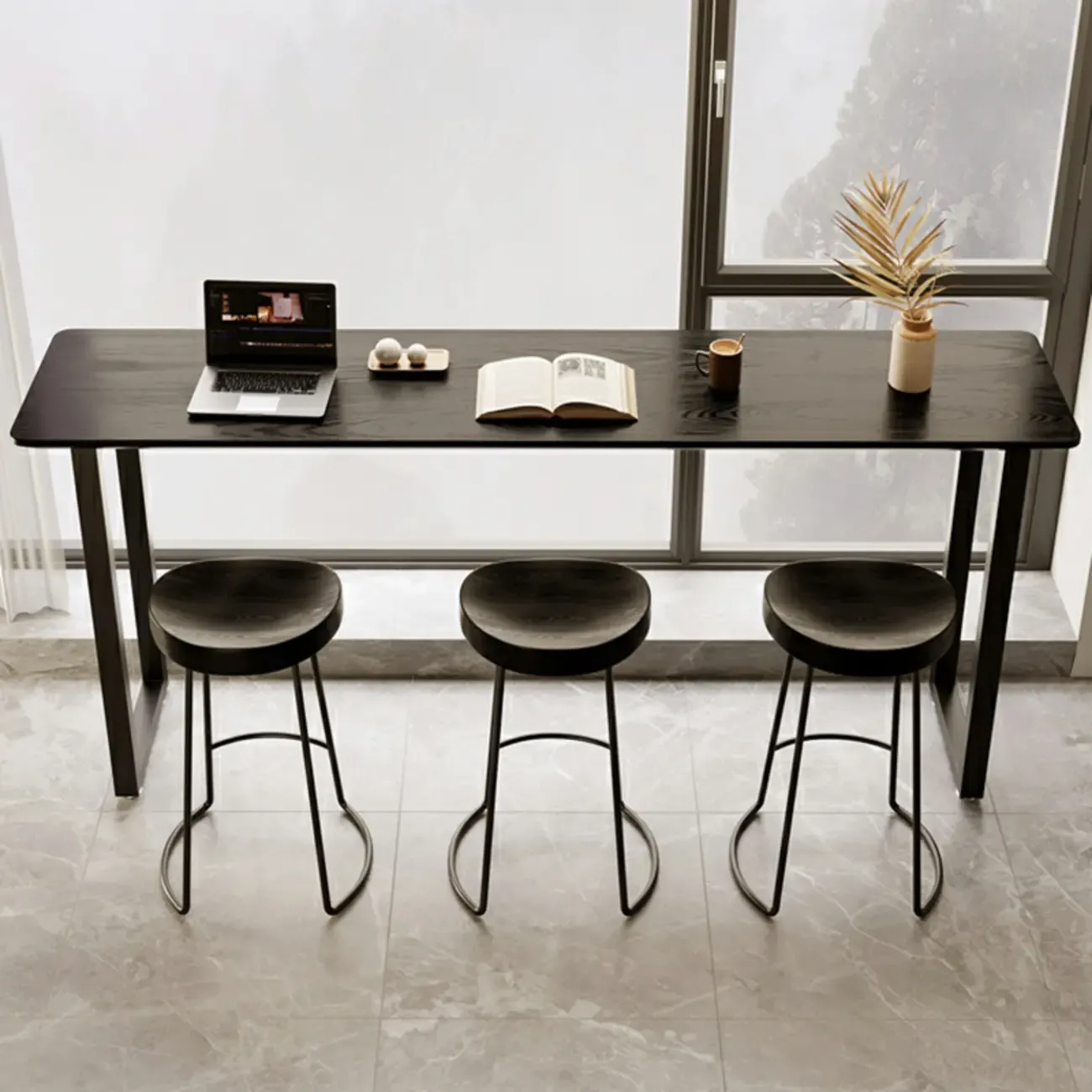 Elegant Black Long Bar Table for Home & Cafe Use Image - 2