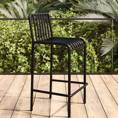 Durable Metal Bar Stools with Low Backrest for Dining Room Image - 3