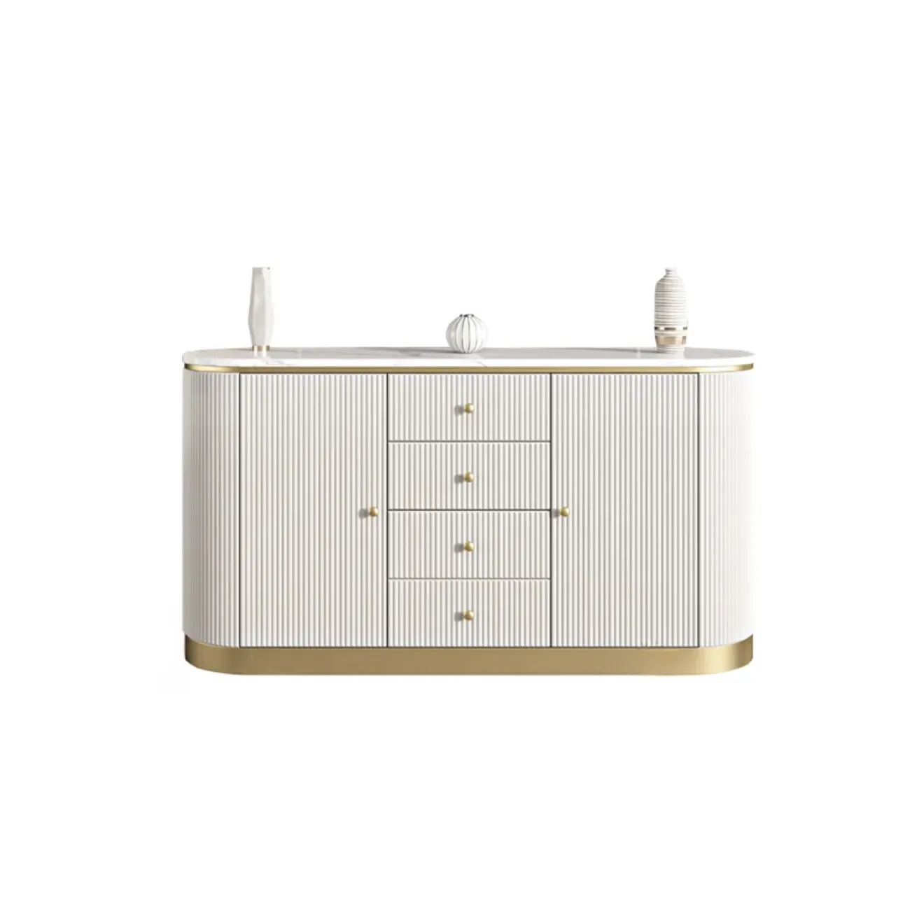 Modern White Stone Oval Storage Cabinet for Living Room Image - 7