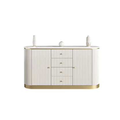 Modern White Stone Oval Storage Cabinet for Living Room Image - 7