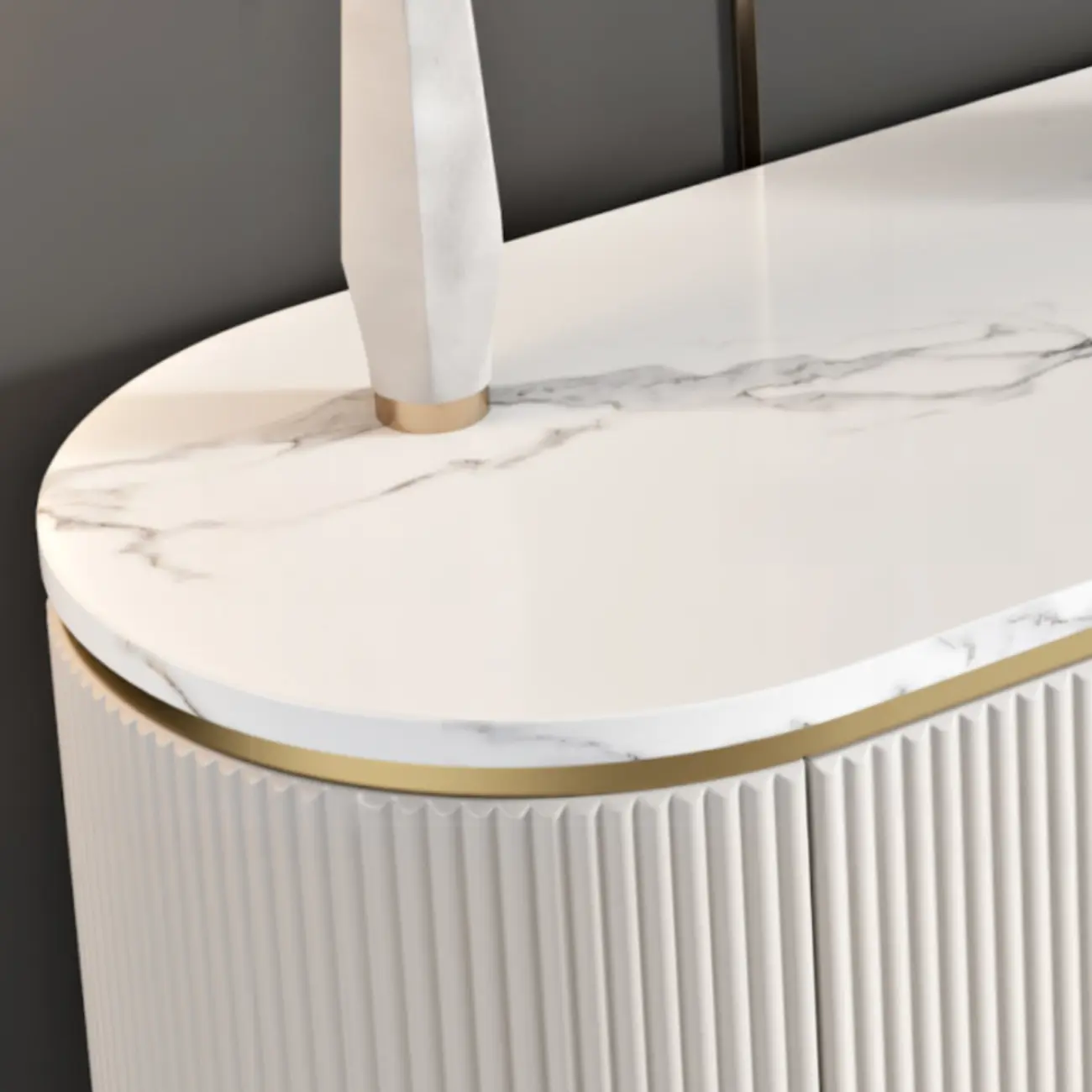 Modern White Stone Oval Storage Cabinet for Living Room Image - 9 | homeyfad