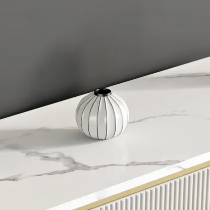 Modern White Stone Oval Storage Cabinet for Living Room Image - 10